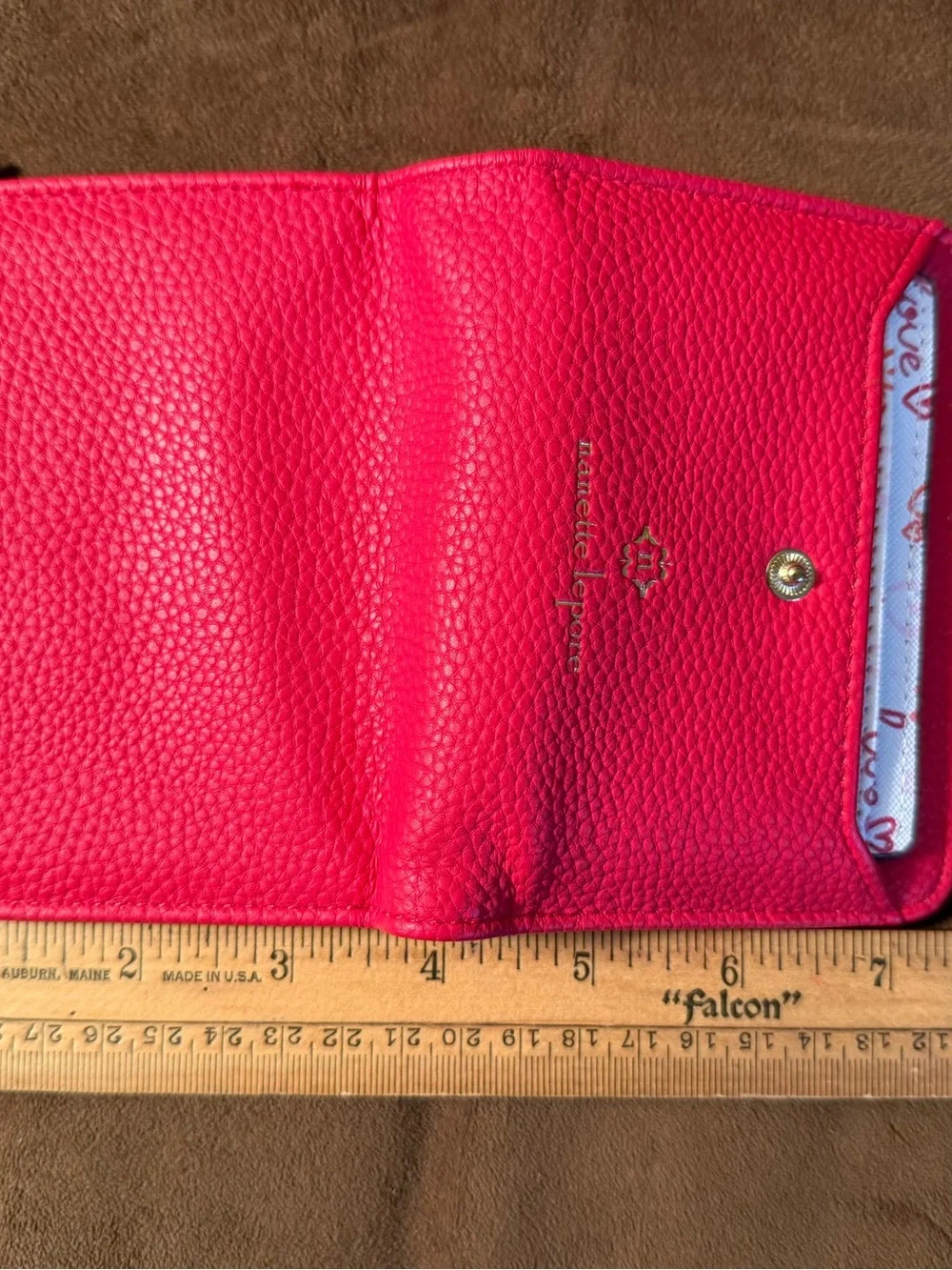 Nanette Lepore Red Pebbled Faux Leather Snap & Zip Card Wallet